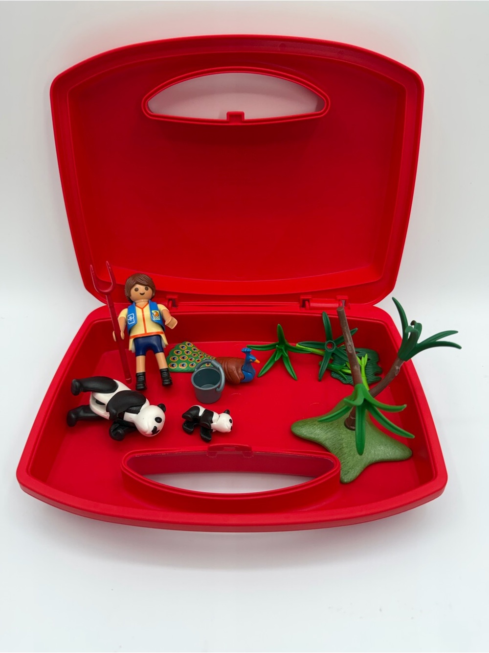 Red Carry Playset with Panda Family and Keeper Figure